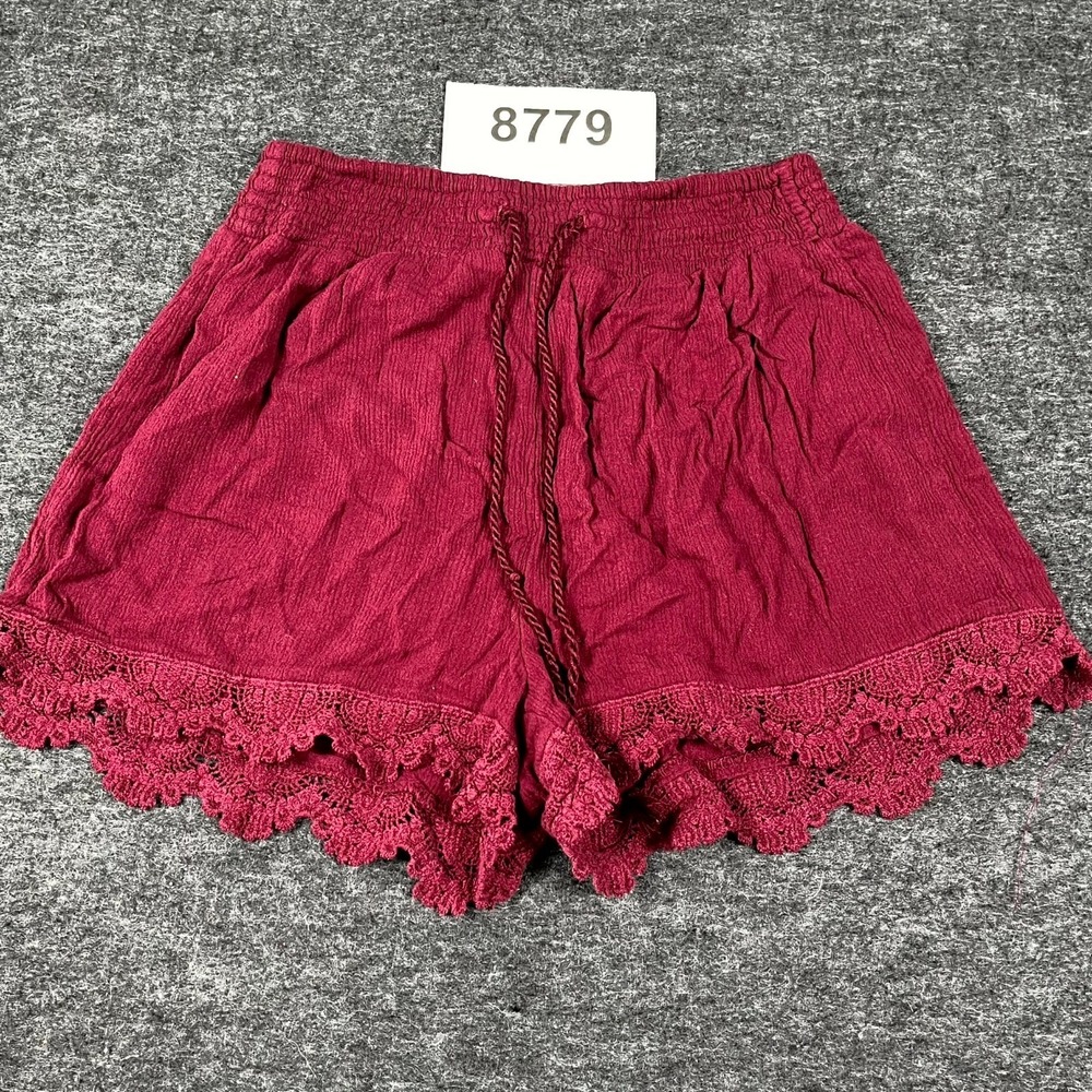 Mudd Mom Shorts Womens Small Maroon‎ Rayon Drawstring Lace Trim Casual Outdoor